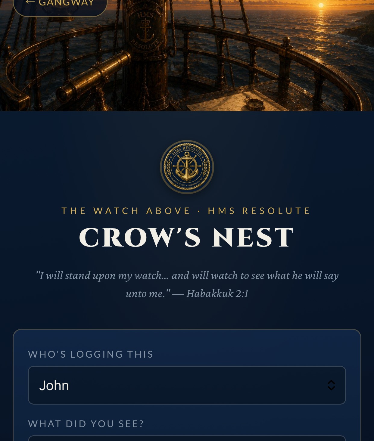Crow's Nest — Family Watch Log